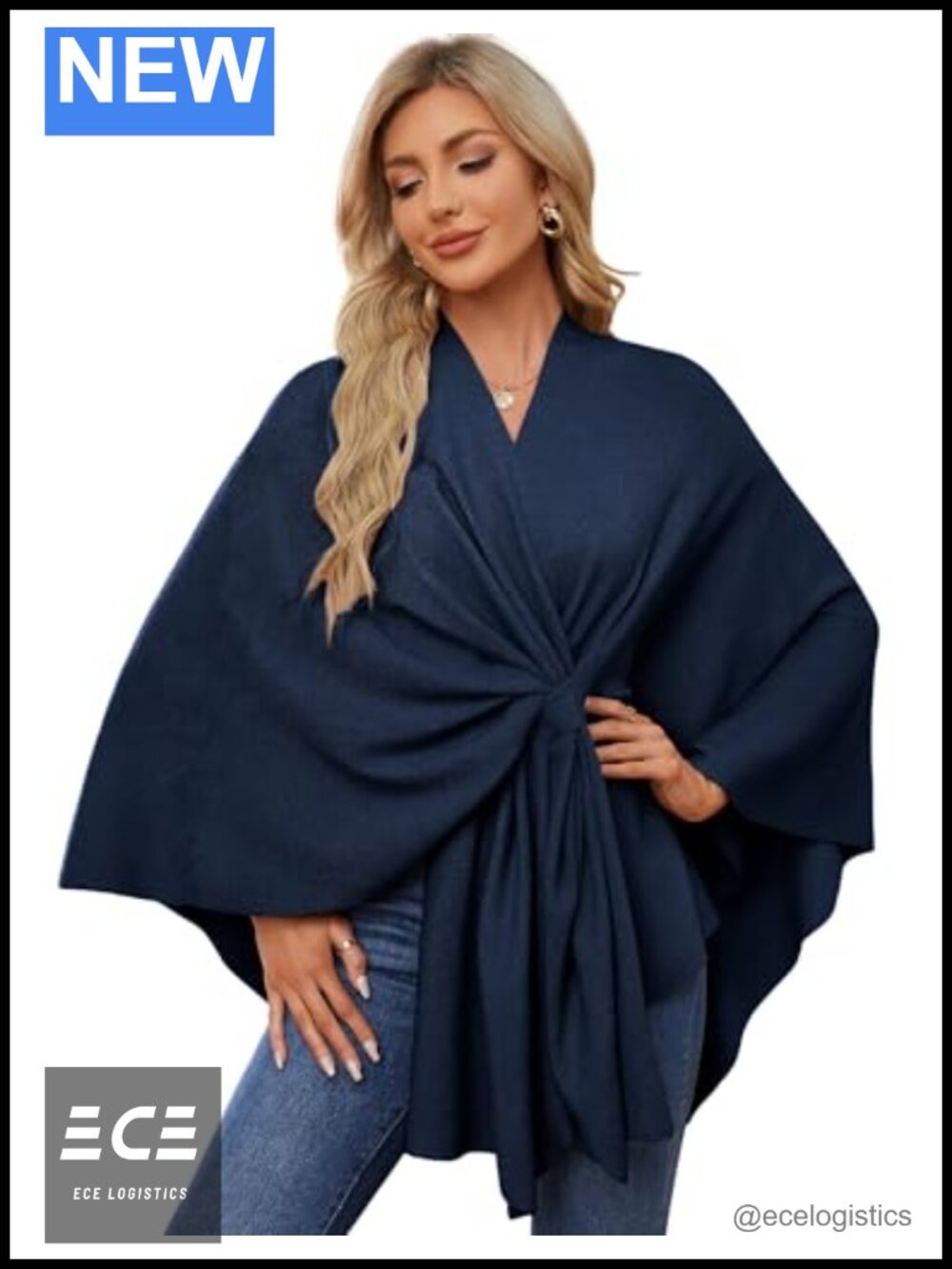 Elegant Shawl Wrap Open Front Poncho Sweater Double Knit Wrinkle Resistant